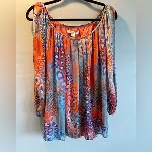 NEW: Boston Proper Blouse, Medium, Multi Color, Slit In Upper Sleeve!